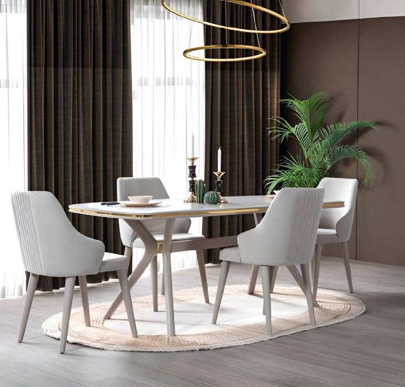 JVmoebel Esszimmer-Set Esszimmer Set Modern - Tisch und 6 Stühle, 7 Teile, (7-St., Esstisch + 6x Stuhle), Made in Europa von JVmoebel