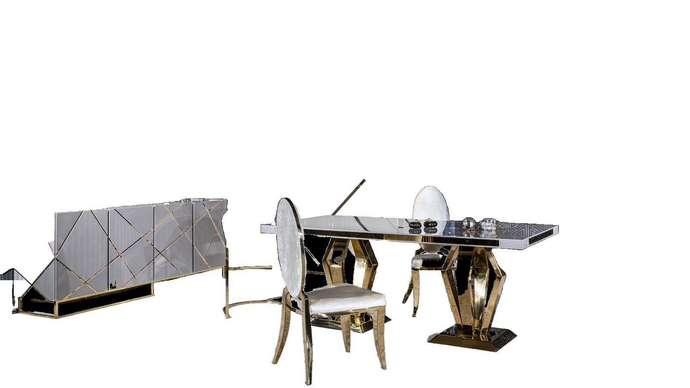 JVmoebel Esszimmer-Set Esszimmer Set Tisch 4xStühle Anrichte Spiegel 7tlg Esstisch Garnitur, (7-St., Tisch, 4х Stühle, Anrichte, Spiegel), Made in Europa von JVmoebel