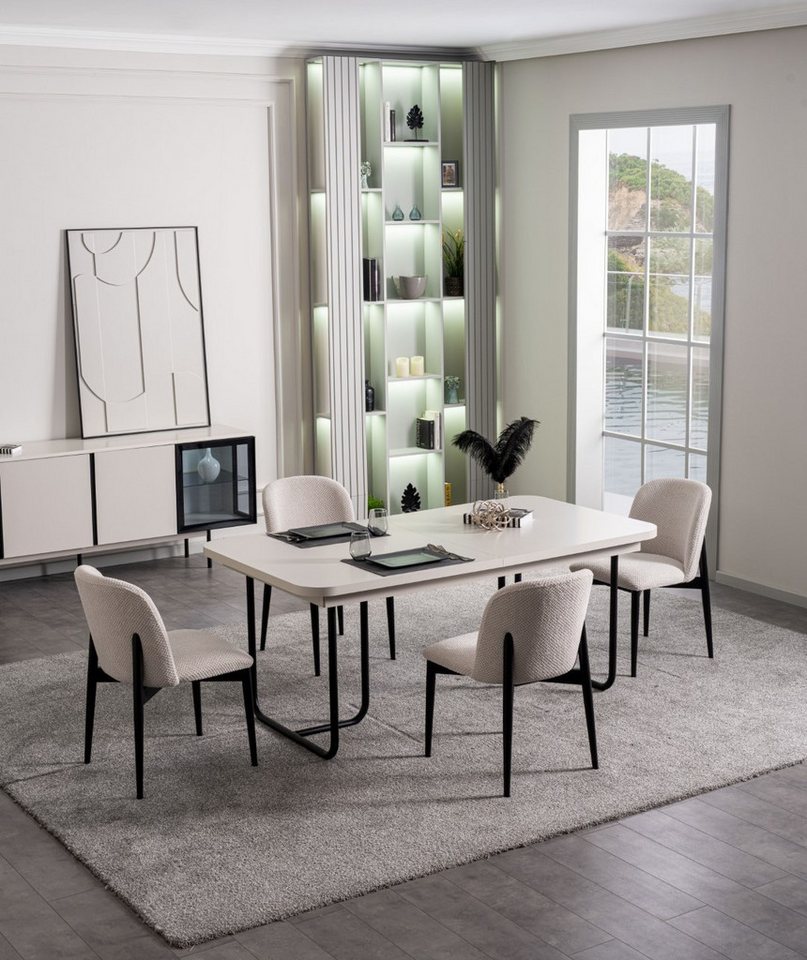 JVmoebel Esszimmer-Set Esszimmer-Set in Beige aus Holz – Stilvolles Design für Ihr Zuhause, (8-St., MaßeEsstisch, Maße6x Stühle, MaßeSideboard), Made in Europe von JVmoebel