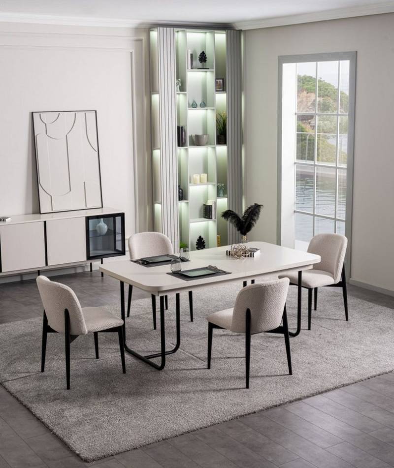 JVmoebel Esszimmer-Set Esszimmer-Set in Beige aus Holz – Stilvolles Design für Ihr Zuhause, (8-St., MaßeEsstisch, Maße6x Stühle, MaßeSideboard), Made in Europe von JVmoebel