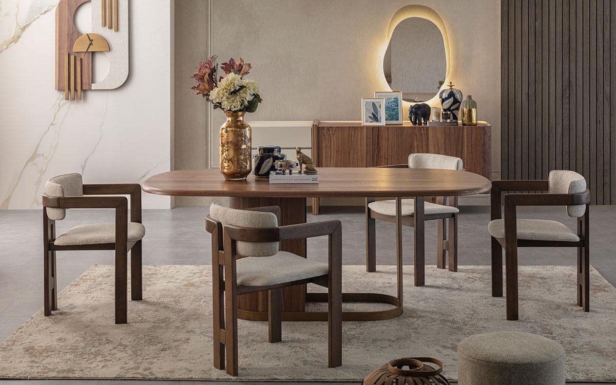 JVmoebel Esszimmer-Set Esszimmer Set mit Tisch, 4 Stühlen, Kommode und Spiegel, Design, (7-St., 1x Esstisch + 4х Stühle + 1x Kommode + 1x Spiegel), Made in Europa von JVmoebel