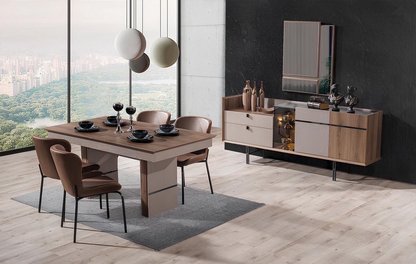 JVmoebel Esszimmer-Set Esszimmer Set modern: Tisch, 4 Stühle & Anrichte mit Spiegel, (7-St., 1x Esstisch+4х Stühle+1x Anrichte+1x Spiegel), Made in Europa von JVmoebel