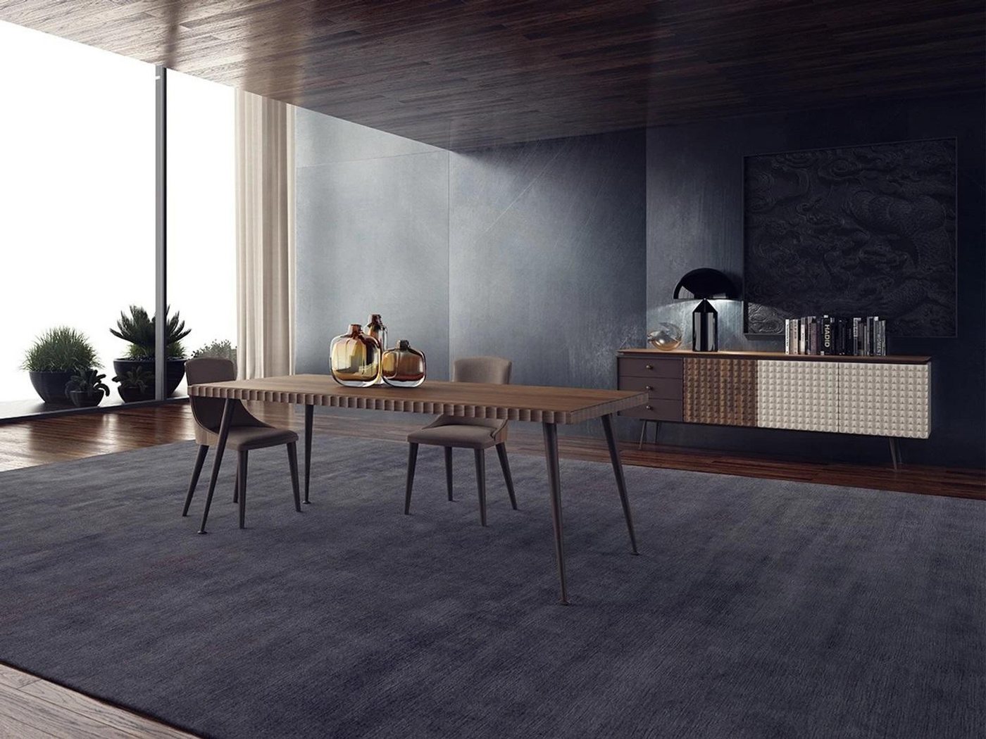 JVmoebel Esszimmer-Set Esszimmer Set: Tisch, Stühle und Sideboard im modernen Design, (6-St., 1x Esstisch + 4x Stühle + 1x Sideboard), Made in Europa von JVmoebel