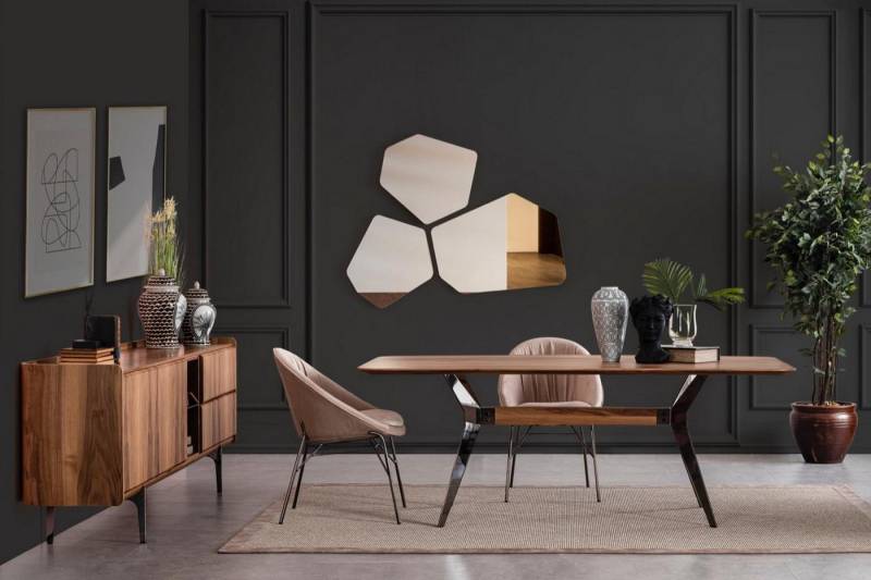 JVmoebel Esszimmer-Set Esszimmer Set: Tisch mit 2 Stühlen und Sideboard Kommode, (4-St., 1x Esstisch + 2x Stühle + 1x Sideboard ohne Spiegel), Made in Europa von JVmoebel