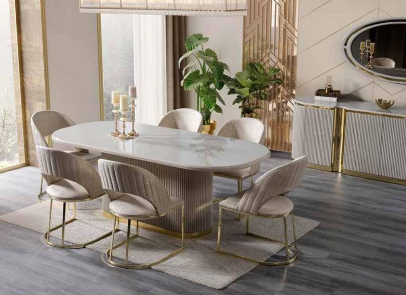JVmoebel Esszimmer-Set Komplettes Esszimmer-Set 8-tlg: Tisch, Stühle & Kommode, (8-St), Made in Europa von JVmoebel