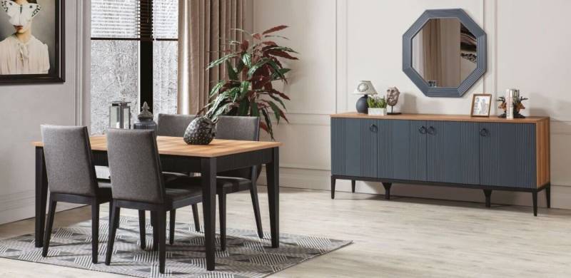 JVmoebel Esszimmer-Set Esszimmer set Luxus Esstisch 4x Stühle Sideboard Neu modern 7tlg, (7-St., 1x Esstisch + 4x Stühle + 1x Sideboard + 1x Spiegel), Made in Europa von JVmoebel