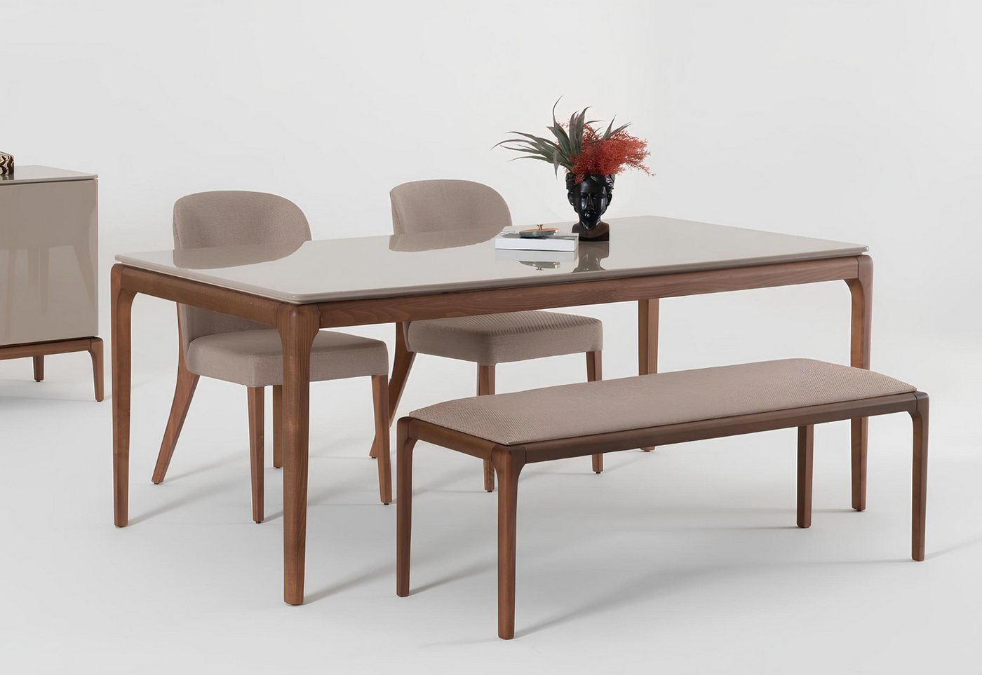 JVmoebel Esszimmer-Set Esszimmermöbel Set mit Bank und 4 Stühlen in Beige, (6-St), Made in Europa von JVmoebel