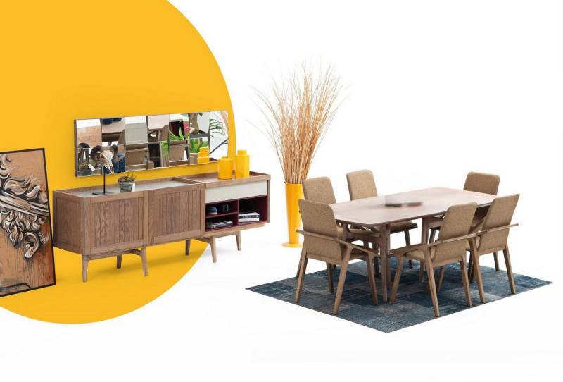 JVmoebel Esszimmer-Set Holz Essgruppen Set mit Tisch und Stühlen in Braun 7-teilig, (7-St., Esstisch + 6x Stühle, Ohne Sideboard + Spiegel), Made in Europa von JVmoebel