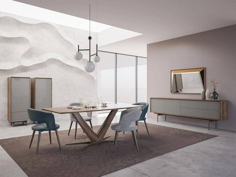 JVmoebel Esszimmer-Set Holz Esszimmermöbel Set Tisch, 4 Stühle & Sideboard neu, (9-St., Esstisch + 4x Stühle + Sideboard + Spiegel + 2x Vitrine), Made in Europa von JVmoebel