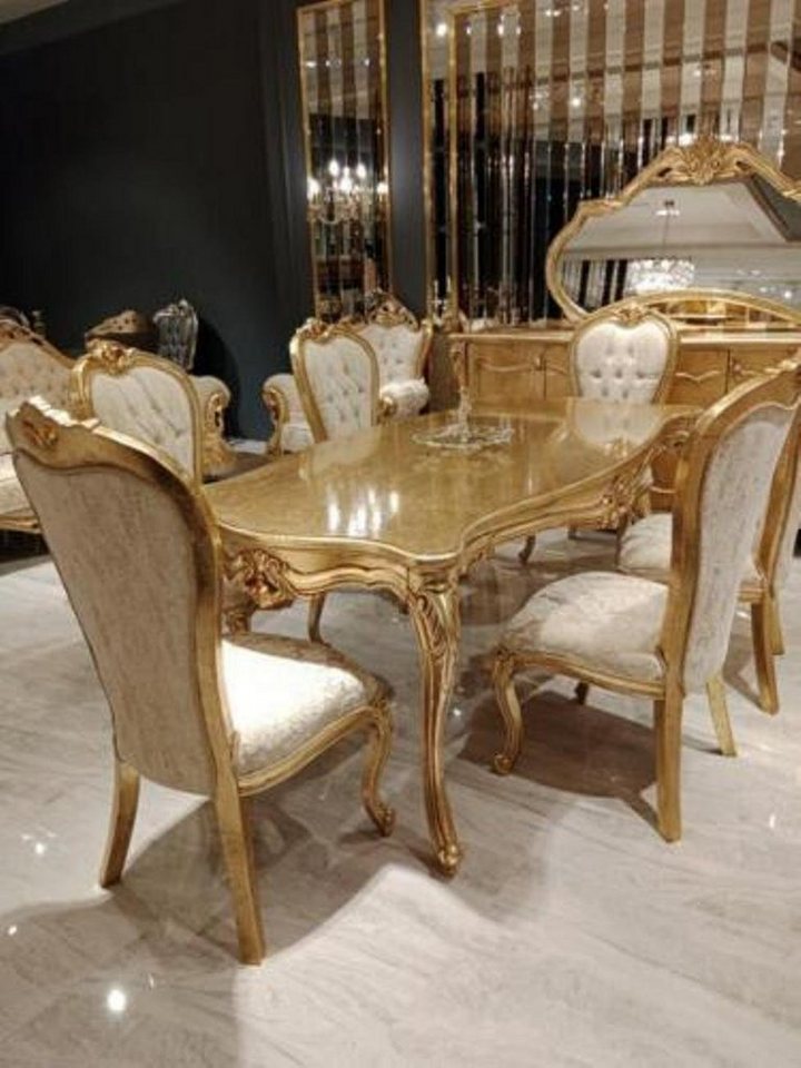 JVmoebel Esszimmer-Set Klassisch Gold Esszimmer set Holztisch Esstisch + 4x Stühle Küche, (5-St., 1x Esstisch + 4x Stühle), Made in Europa von JVmoebel