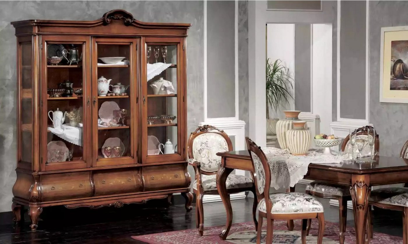 JVmoebel Esszimmer-Set Klassische Esszimmermöbel: Holztisch mit 4 Stühlen und Vitrine, (6-St., Nur Esstisch + 4x Stühle + Vitrine), Made in Europa von JVmoebel