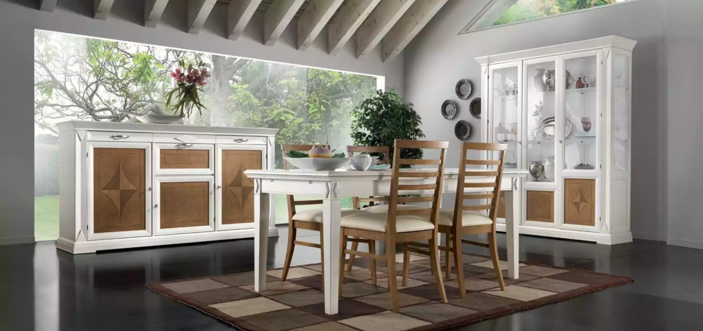 JVmoebel Esszimmer-Set Klassisches Esszimmer-Set: Tisch mit 4 Stühlen und Sideboard aus Holz, (7-St., Nur Esstisch + 4x Stühle + Sideboard + Vitrine), Made in Europa von JVmoebel