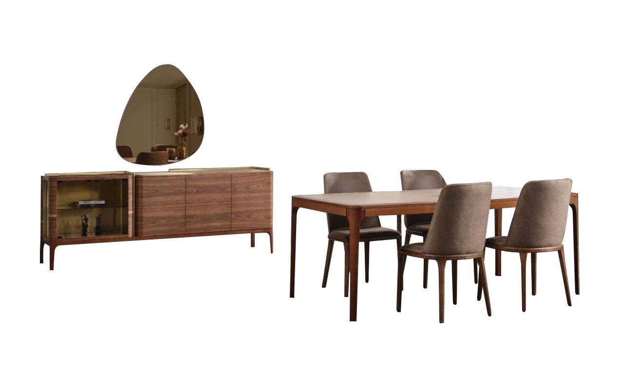 JVmoebel Esszimmer-Set Komplette Esszimmer Essgruppe Essecke Esstisch Stühle 9tlg Holz Braun, (9-St., Esstisch, 6x Stühle, Sideboard, Spiegel), Made in Europa von JVmoebel