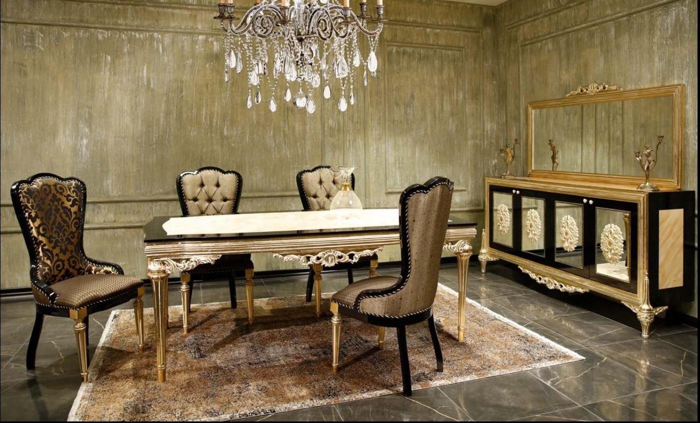 JVmoebel Esszimmer-Set Luxuriöse Essgruppe aus edlem Holz in Braun, 7-teiliges Set, (8-St., 1x Esstisch + 4x Stühle + 1x Anrichte + 1x Spiegel + 1x Vitrine), Made in Europa von JVmoebel