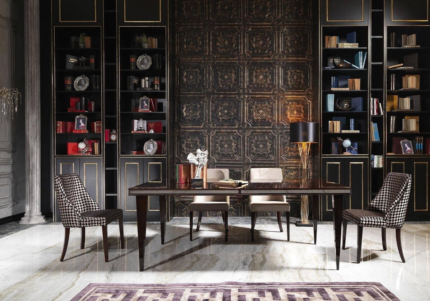 JVmoebel Esszimmer-Set Luxuriöse Essgruppe mit schwarzem Esstisch und Stühlen aus Holz, (7-St., 1x Esstisch + 6x Stühle), Made in Europa von JVmoebel