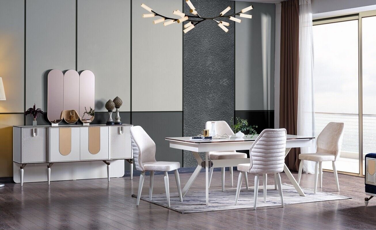 JVmoebel Esszimmer-Set Luxuriöse Esszimmer Set Esstisch + 6x Stühle + Anrichte Modern 8 tlg, (8-St., 1x Esstisch + 6x Stühle + 1x Sideboard), Made in Europa von JVmoebel