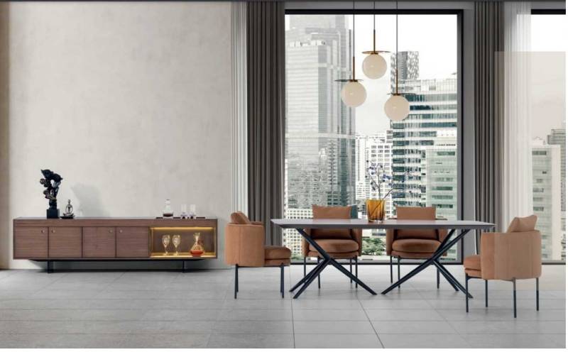 JVmoebel Esszimmer-Set Luxuriöses Esstisch-Set mit 4 Stühlen und Anrichte modern, (6-St., Tisch, 4x Stuhle, Anrichte), Made in Europa von JVmoebel