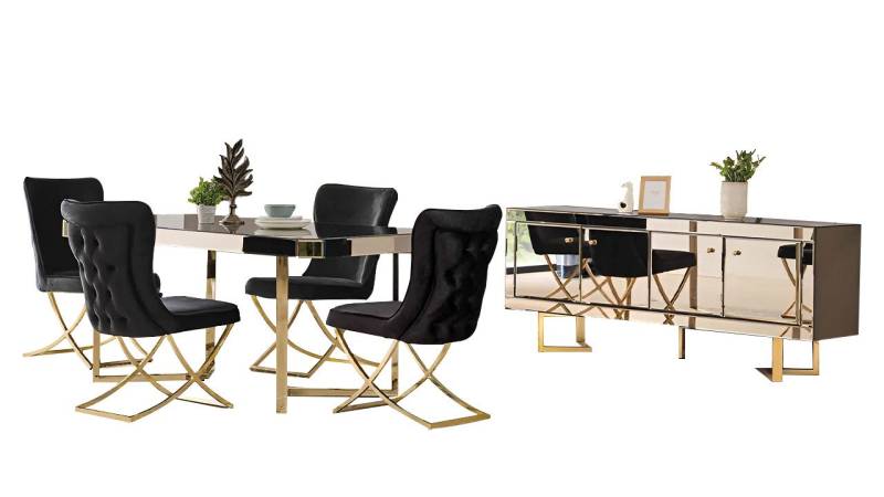 JVmoebel Esszimmer-Set Luxus Esszimmer Esstisch Stühle Sideboard Gold Tisch 6tlg, (6-St., Esszimmer-Set 6tlg), Made in Europa von JVmoebel
