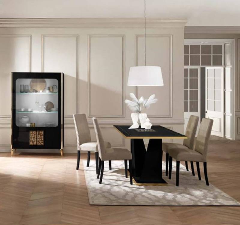 JVmoebel Esszimmer-Set Luxus Esszimmer Set 6tlg Modern Esstisch mit 4x Stühle Design Vitrine, (6-St., 6 tlg.ESSZIMMER SET (4 STÜHLE+ESSTISCH+VITRINE), Made in Europa von JVmoebel
