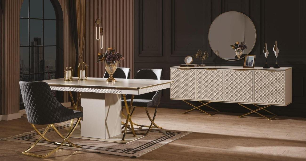 JVmoebel Esszimmer-Set Luxus Esszimmer Set Esstisch 4x Stöhle und Sideboard Spiegel 7tlg, (7-St., 1x Esstisch + 4x Stühle + 1x Sideboard + 1x Spiegel), Made in Europa von JVmoebel