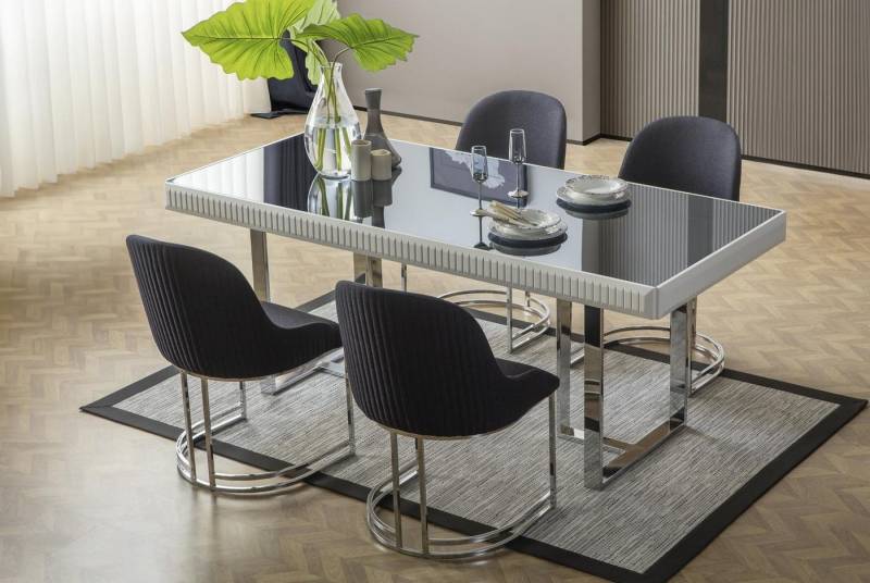 JVmoebel Esszimmer-Set Moderne 7-teilige Esszimmergruppe mit Tisch und Stühlen in Weiß, (7-St., 1x Esstisch + 6x Stühle), Made in Europa von JVmoebel