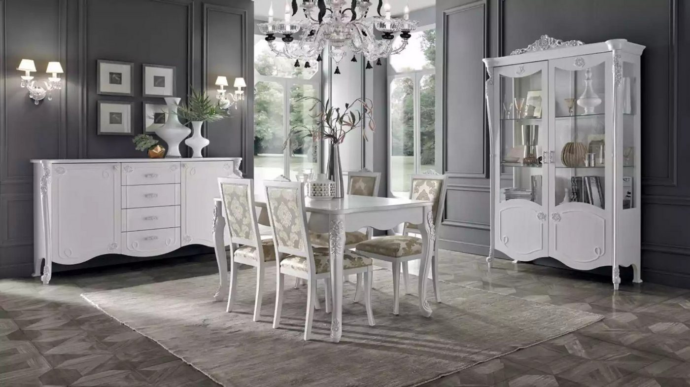 JVmoebel Esszimmer-Set Moderne Esszimmergruppe mit Tisch und 4 Stühlen inkl. Sideboard, (7-St., Nur Esstisch + 4x Stühle + Sideboard + Vitrine), Made in Europa von JVmoebel