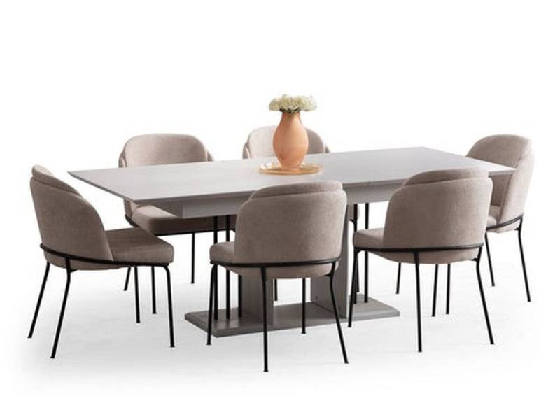 JVmoebel Essgruppe Modernes Esszimmer Garnitur Essgruppe Tisch mit 6 Stühlen Esstisch, (Esstisch / 6x Stuhle), Made in Europa von JVmoebel