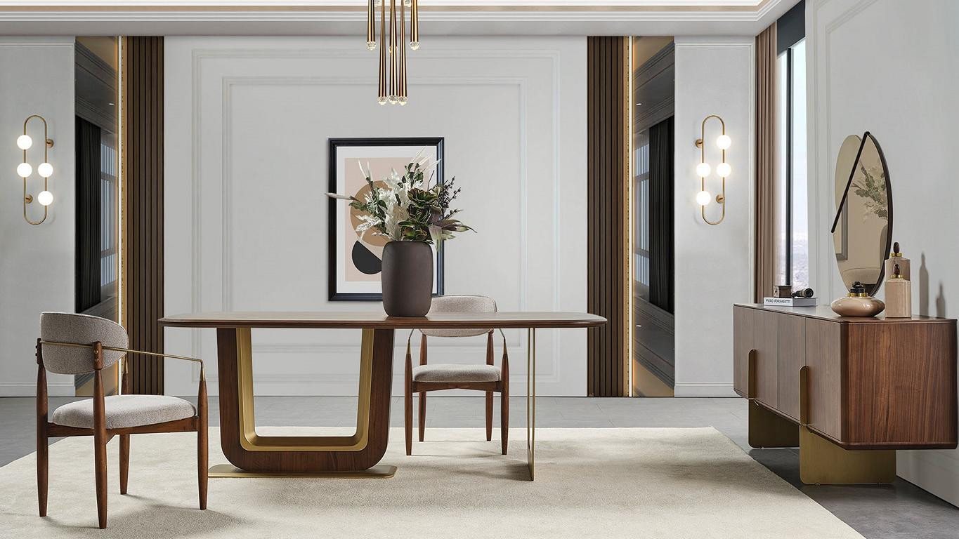 JVmoebel Esszimmer-Set Modernes Esszimmer Set mit Tisch, 4 Stühlen und Anrichte, (7-St., 1x Esstisch+4x Stühle+1x Spiegel+1x Anrichte), Made in Europa von JVmoebel