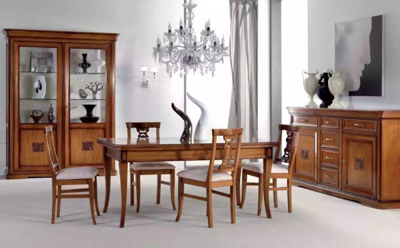 JVmoebel Esszimmer-Set Möbelset für Esszimmer mit Tisch, 4 Stühlen und Vitrine Neu, (7-St., Esstisch + 4x Stühle + Sideboard + Vitrine), Made in Europa von JVmoebel