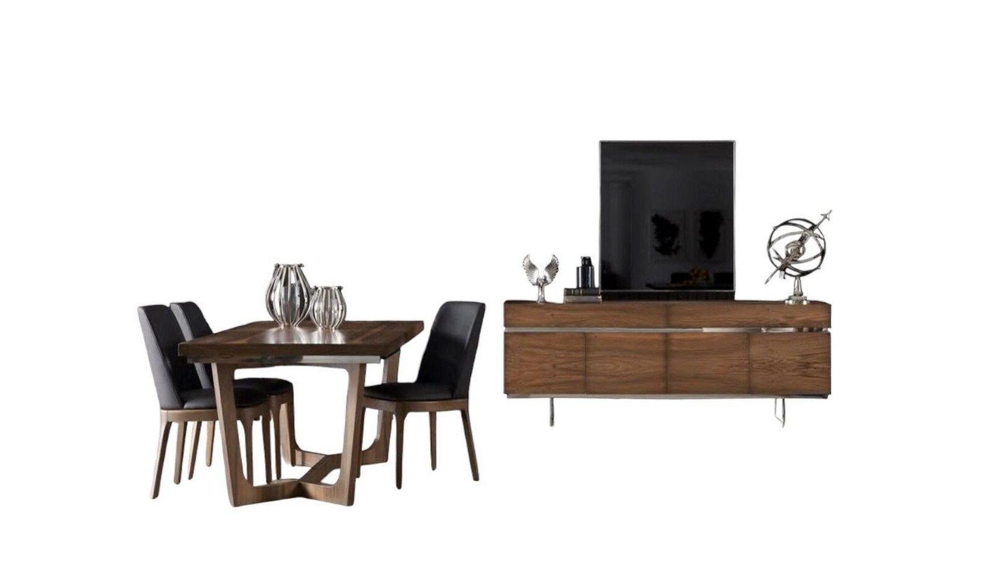 JVmoebel Esszimmer-Set Schlafzimmer Esstisch 4x Lehnstühle Anrichte Spiegel Tisch Esstische, (7-St., 1x Esstisch + 4x Stühle + 1x Anrichte + 1x Spiegel), Made in Europa von JVmoebel