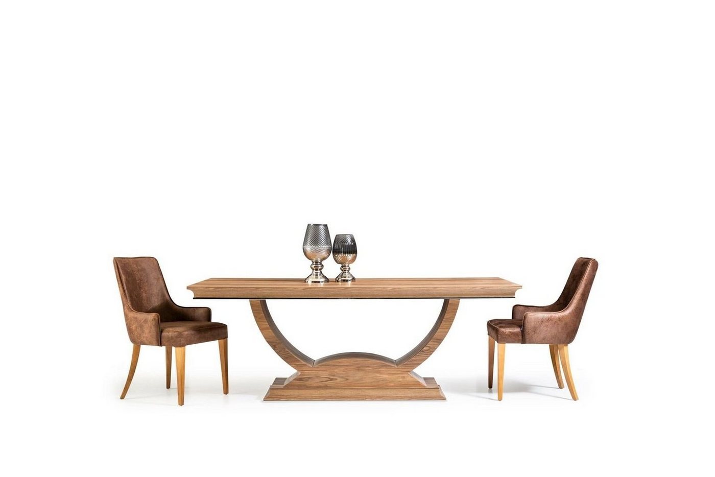 JVmoebel Esszimmer-Set Tisch Esstisch Brauner Holz Säulentisch Essgruppe mit 4 Stühlen Set, (5-St., 1x Esstisch + 4x Stühle), Made in Europa von JVmoebel