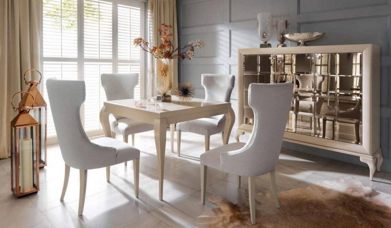 JVmoebel Esszimmer-Set Weißes Möbelset mit Tisch, Stühlen und passender Kommode, Made in Europa JVmoebel Esszimmer-Set Weißes Möbelset mit Tisch, Stühlen und passender Kommode, Made in Europa von JVmoebel