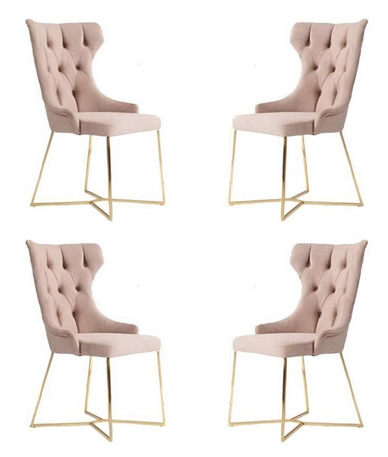JVmoebel Esszimmerstuhl Set 4x Chesterfield Massivholz Stuhl Polster Rosa, Made in Europa von JVmoebel