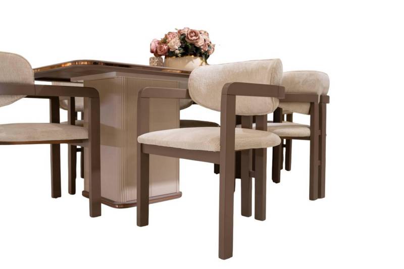 JVmoebel Esszimmerstuhl Beige Holz-Textil Stühle im Set von 6 eleganter Stil (6 St), Made in Europe von JVmoebel