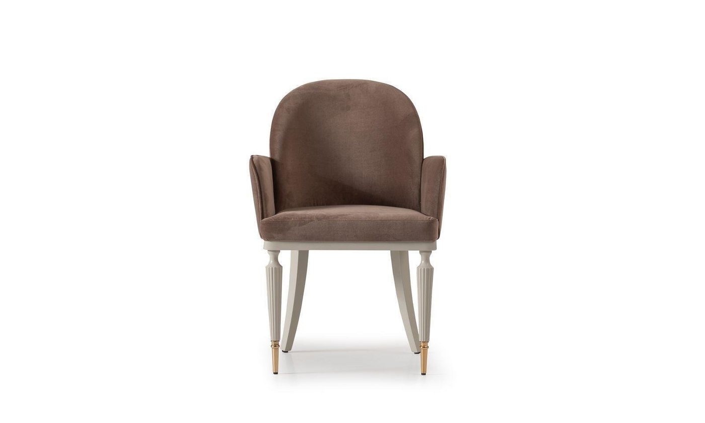 JVmoebel Esszimmerstuhl Esszimmerstuhl Küchenstuhl Stuhl mit Armlehnen Braun Polster Modern (1 St), Made in Europa von JVmoebel