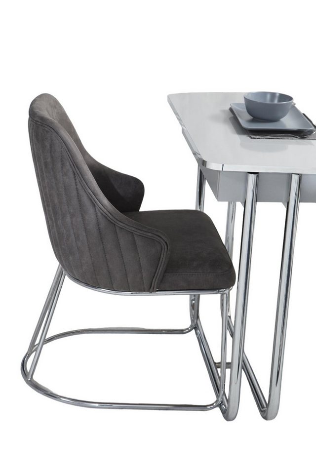 JVmoebel Esszimmerstuhl Luxus 1x Stuhl Esszimmerstuhl Küchenstühle Polsterstuhl Holz Grau (1 St), Made in Europa von JVmoebel