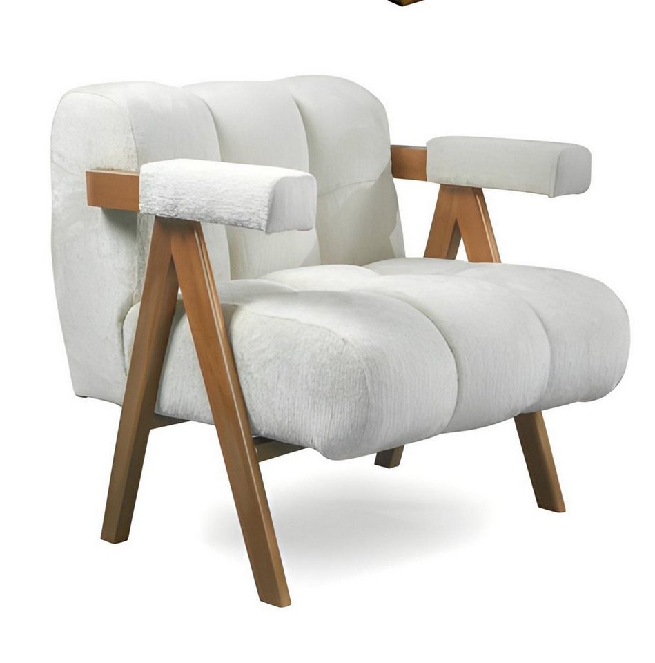 JVmoebel Esszimmerstuhl Polsterstuhl Sessel Weiß Stoff Polyester für Wohnzimmer Esszimmer (1 St), Made in Europe von JVmoebel