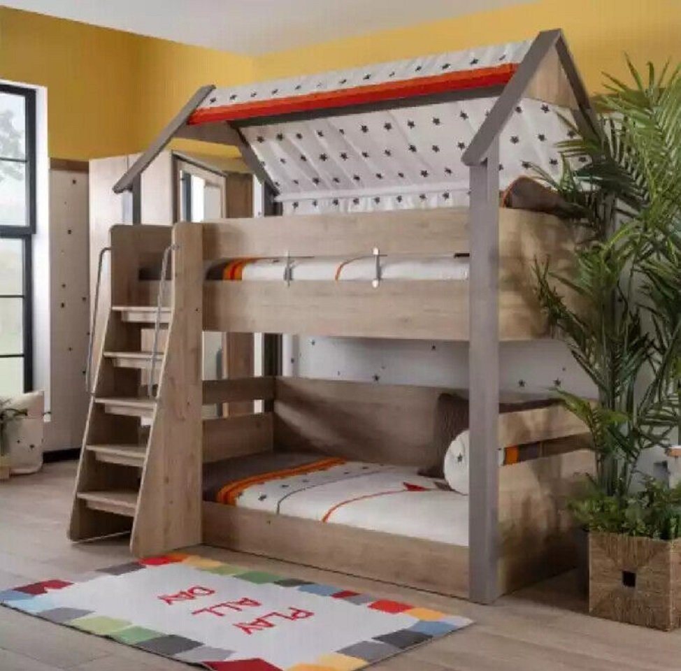 JVmoebel Etagenbett Holz Etagenbett Kinderbtt Bett Bettrahmen Kinderzimmer Braun Design (1-St., Etagenbett), Made in Europe von JVmoebel