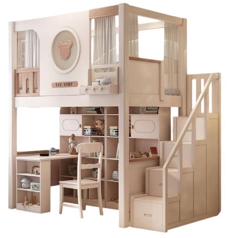 JVmoebel Etagenbett Weißes Kinderbett Hochbett mit Schreibtisch aus Holz, Etagenbett, Made in Europe von JVmoebel