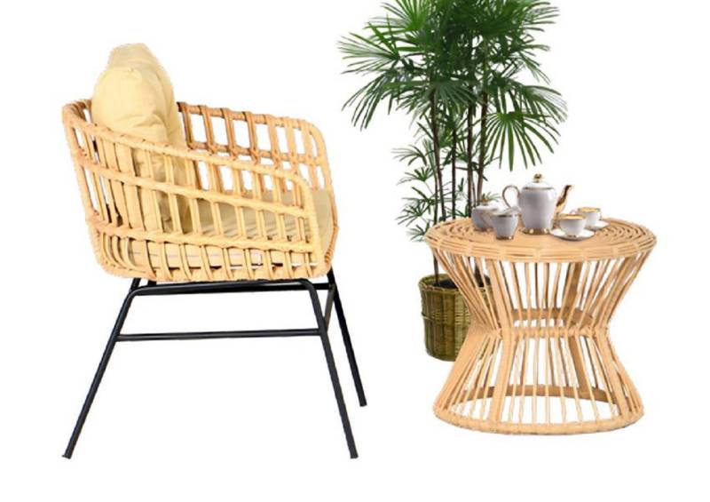 JVmoebel Gartenlounge-Set 2tlg. Garten Möbel Set Terrasse Sessel Couchtisch Rattan Modern, (2-tlg., GartenMöbel Set 2tlg (Sessel + Couchtisch), Made in Europa von JVmoebel