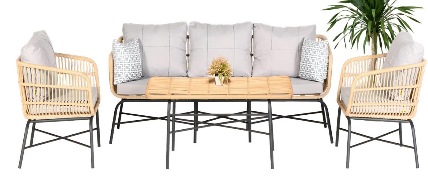 JVmoebel Gartenlounge-Set 4-teiliges Gartenmöbel-Set: Sofagarnitur mit Tisch und Sesseln Neu, (4-tlg., Sofa 3 Sitzer, 2x Sessel, Couchtisch), Made in Europe von JVmoebel