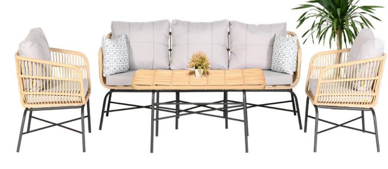 JVmoebel Gartenlounge-Set 4-teiliges Gartenmöbel-Set: Sofagarnitur mit Tisch und Sesseln Neu, (4-tlg., Sofa 3 Sitzer, 2x Sessel, Couchtisch), Made in Europe von JVmoebel