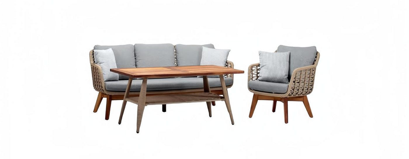 JVmoebel Gartenlounge-Set Außenmöbel Garten Möbel Balkonmöbel Terrassenmöbel Sofa Set Couch, (3tlg Set(Sofa 3 Sitzer+Sessel+Couchtisch), Made in Europa von JVmoebel