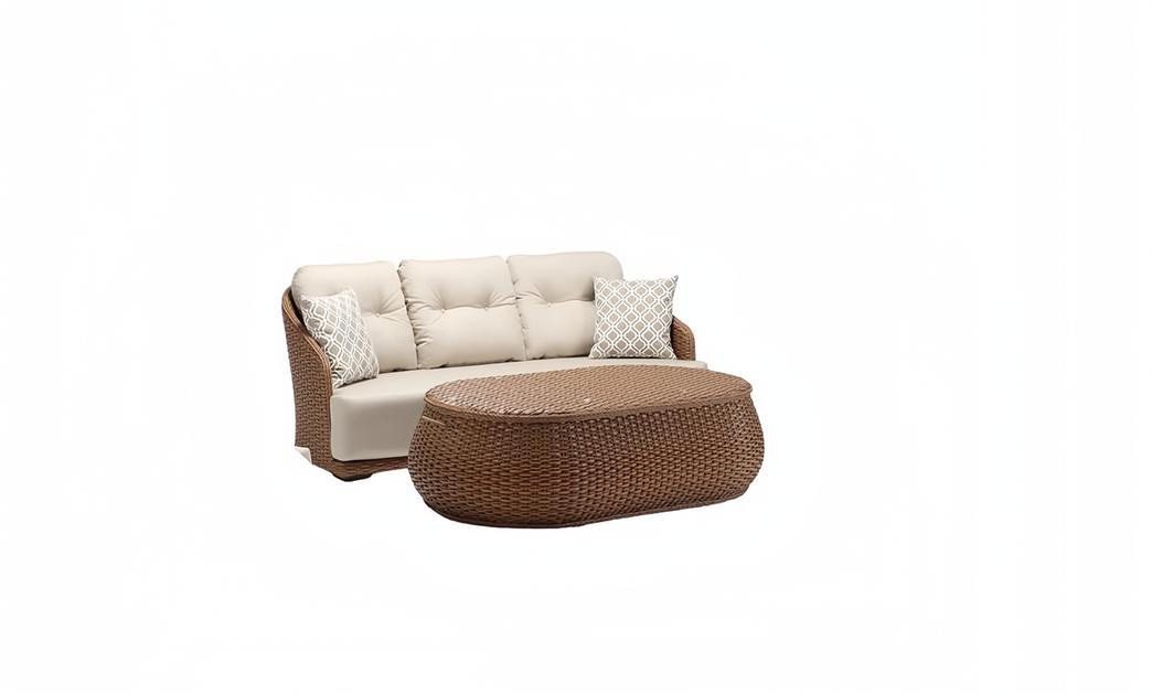 JVmoebel Gartenlounge-Set Garten Rattanmöbel Sofagarnitur Terrasse Set Balkon Outdoor Lounge, (2tlg Set(Sofa 3 Sitzer+Couchtisch), Made in Europa von JVmoebel