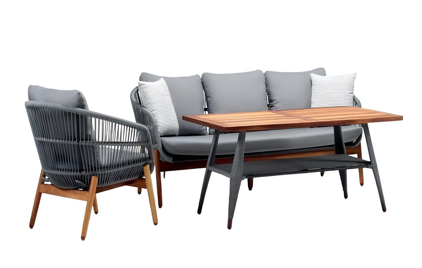 JVmoebel Gartenlounge-Set Garten Rattanmöbel Sofagarnitur Terrasse Set Möbel Lounge Balkon, (3-tlg., 3tlg Set(Sofa 3 Sitzer+Sessel+Couchtisch), Made in Europa von JVmoebel