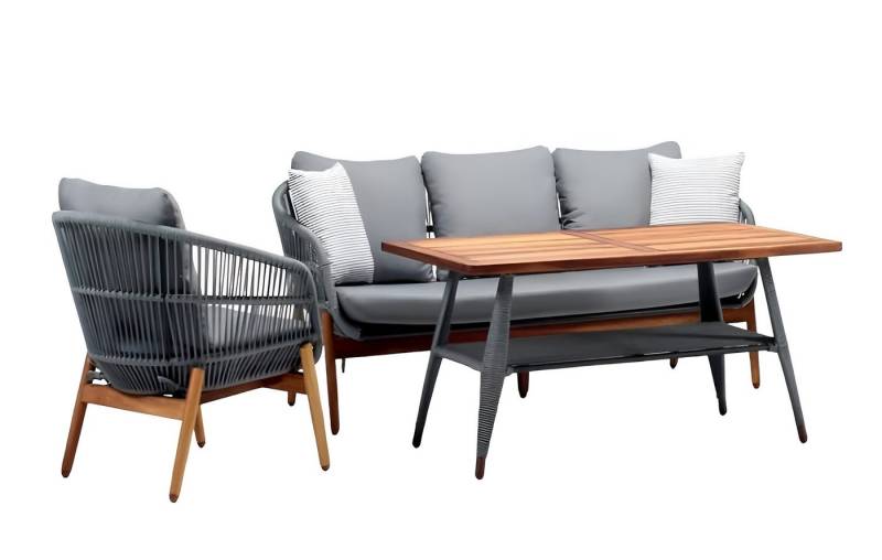 JVmoebel Gartenlounge-Set Garten Rattanmöbel Sofagarnitur Terrasse Set Möbel Lounge Balkon, (3-tlg., 3tlg Set(Sofa 3 Sitzer+Sessel+Couchtisch), Made in Europa von JVmoebel
