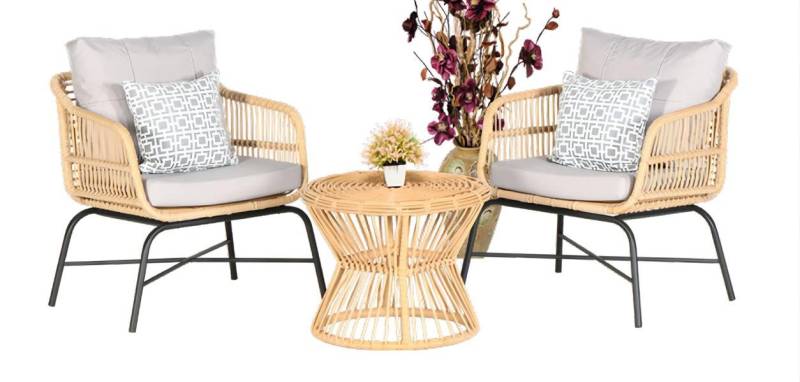 JVmoebel Gartenlounge-Set Gartenmöbel Set 3-tlg: Hochwertige Sofagarnitur mit Couchtisch und ..., (3-tlg., 2x Sessel, Couchtisch), Made in Europe von JVmoebel