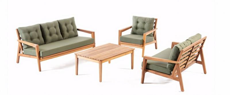 JVmoebel Gartenlounge-Set Gartenmöbel-Set in Grün – Stilvolles Design aus Polyesterstoff, (1-tlg., Sofa 3 Sitzer, Sofa 2 Sitzer, Sessel), Made in Europe von JVmoebel
