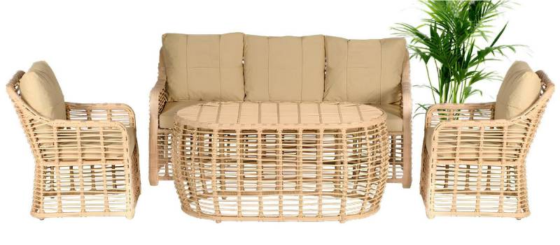 JVmoebel Gartenlounge-Set Gartenmöbel Sofagarnitur Tisch Sofa Sessel Veranda Sitzgruppen Moderne, (Garten Möbel Set 4tlg (Sofa 3 Sitzer + 2x Sessel + Couchtisch), Made in Europa von JVmoebel