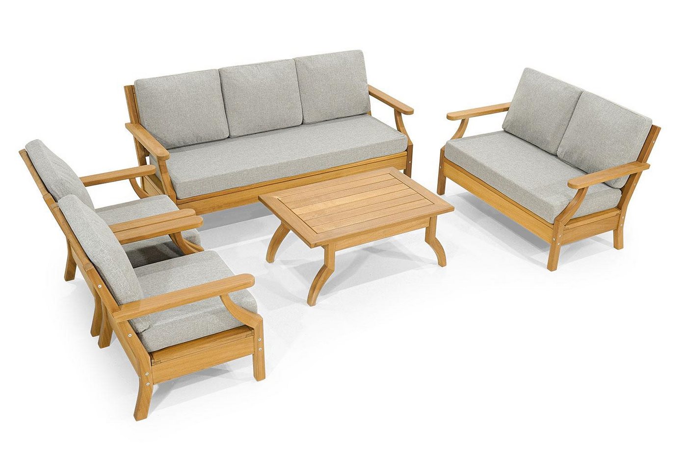 JVmoebel Gartenlounge-Set Hellgraue Terrassen Möbel Designer 3-Sitzer 2x Lehnsessel Couchtich, (5-tlg., Garten-Essgarnitur (3+2+1+1 + Couchtisch), Made in Europa von JVmoebel